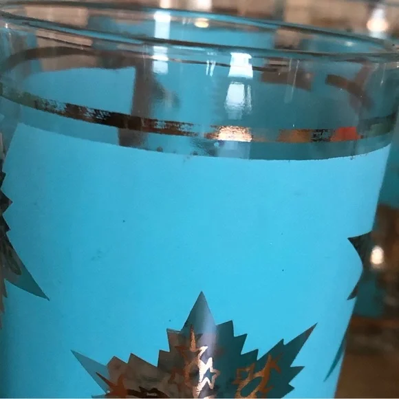 60's Aqua/Gold Starburst Glasses - 8 - Tumblers - Highballs - Barware -Glassware - Picture 14 of 14
